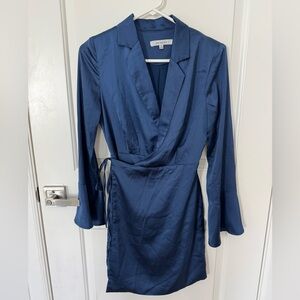 Satin blazer dress with tie waist